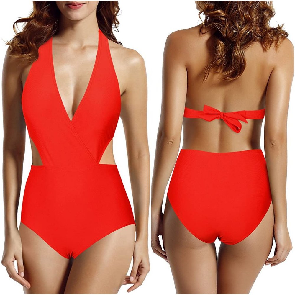 High Waist One Piece Halter Monokini Swimsuit S